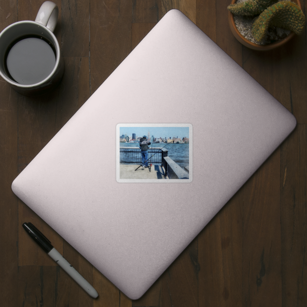 Hoboken NJ - Man Fishing Off Hoboken Pier by SusanSavad